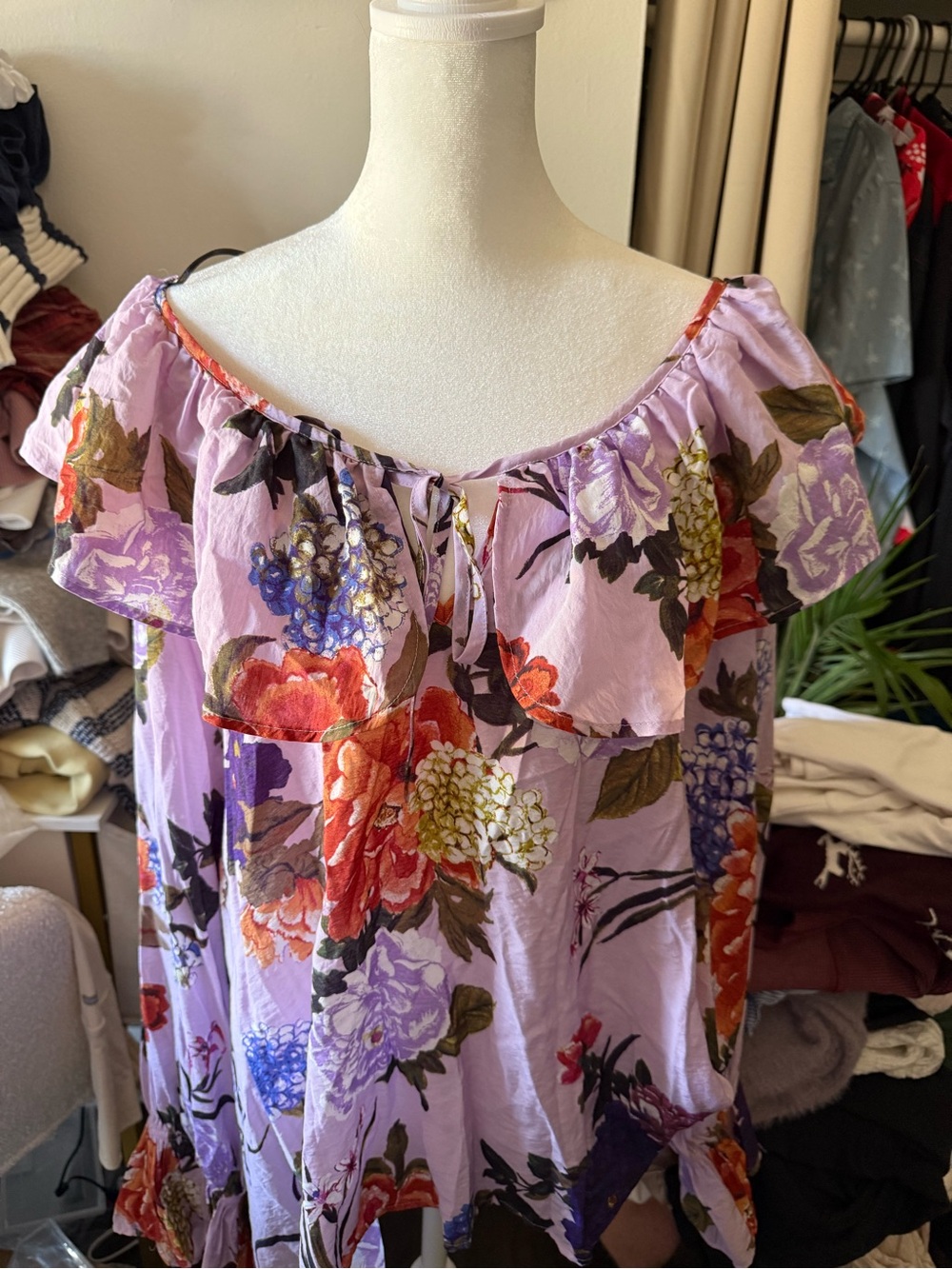 H&M Lavender Off-Shoulder Floral Ruffle Top